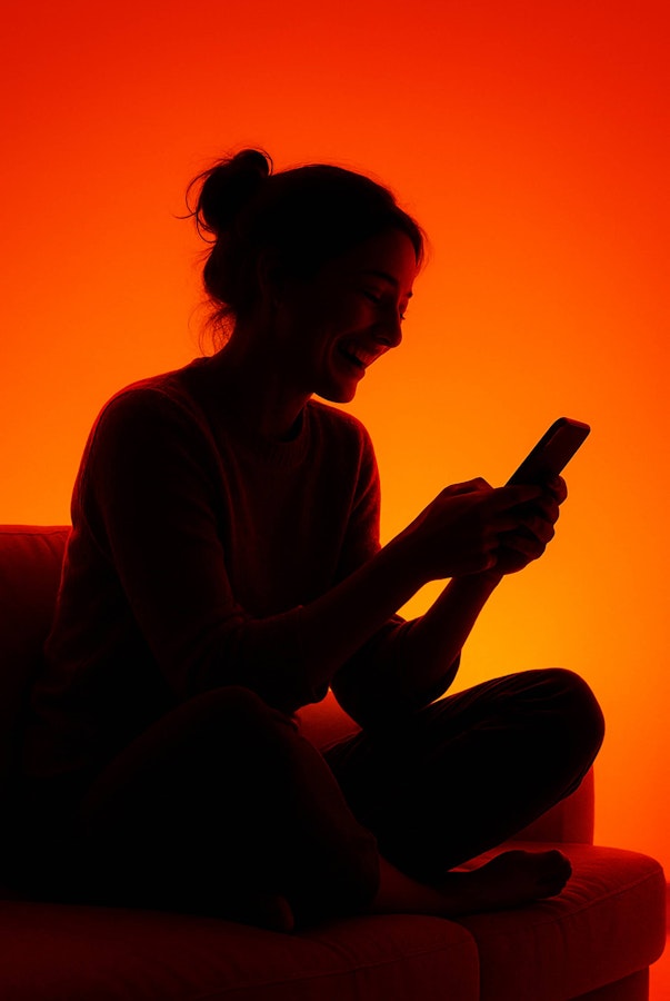 Happy woman holding a phone using the zeroeats app